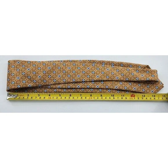 BRIONI Gold Luxury Designer Geometric Print 100% Silk Necktie Made in Italy